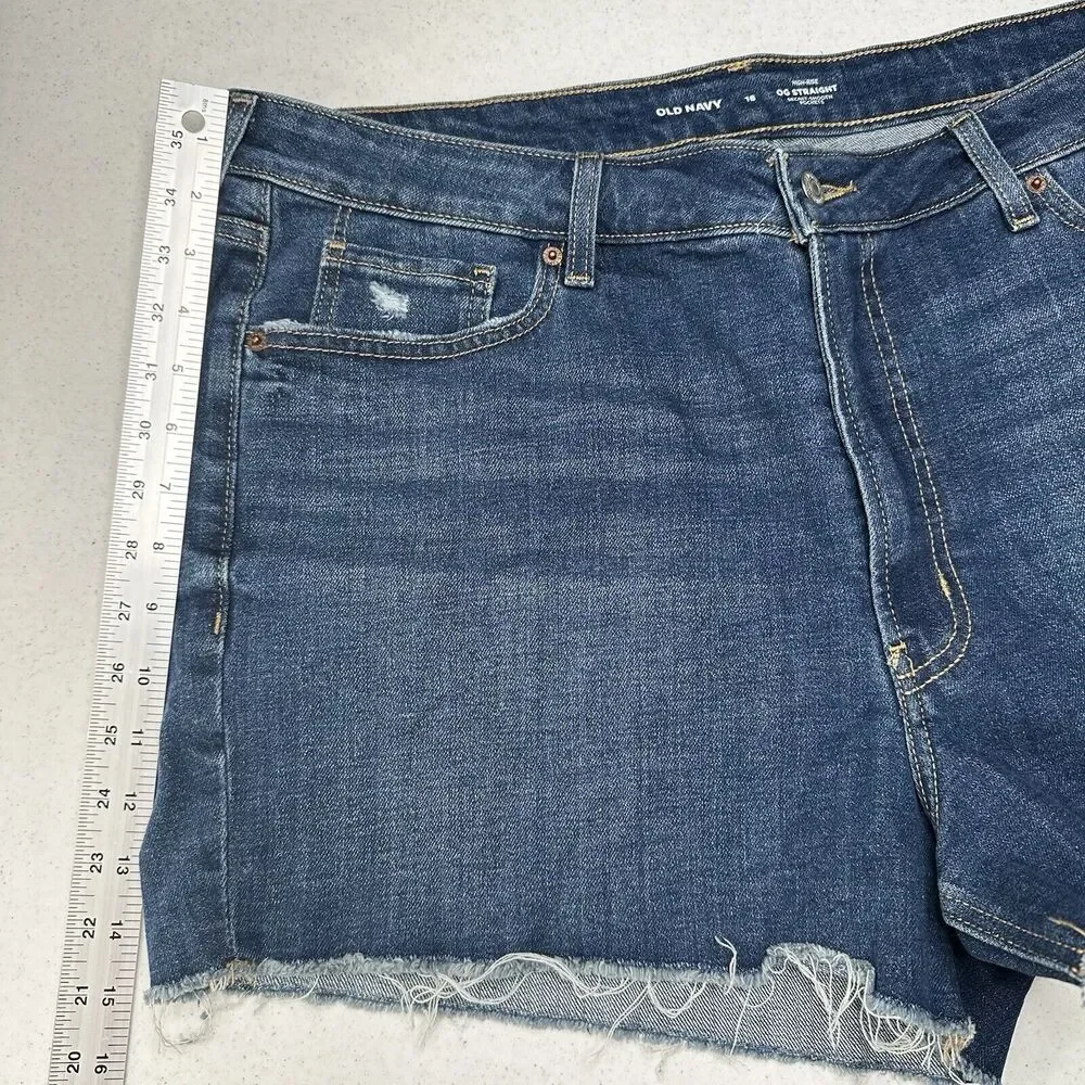 Old Navy Shorts Womens 18 OG Straight High Rise Blue Stretch Denim Jean Fray NEW